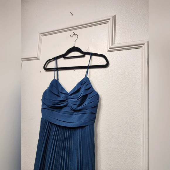 Lulus Sensational Charmer Teal Blue Pleated Sleeveless Maxi Dress M Wedding Prom - Picture 7 of 9
